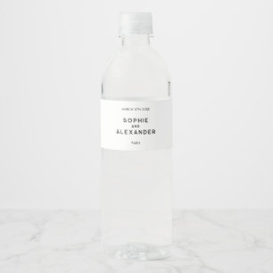 Elegant Minimal Fransk Svart & Vitt Bröllop Vattenflaska Etikett