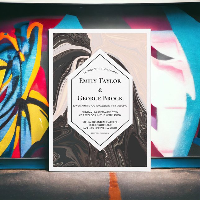 Elegant Minimal geometrisk svart och vit Bröllop Inbjudningar (Skapare uppladdad)