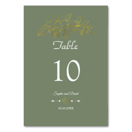 Elegant Minimal Gold Floral Sage Green Wedding Bordsnummer