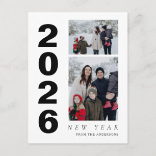 Elegant Minimal Gott nytt år-familj 2-foto Helg Vykort