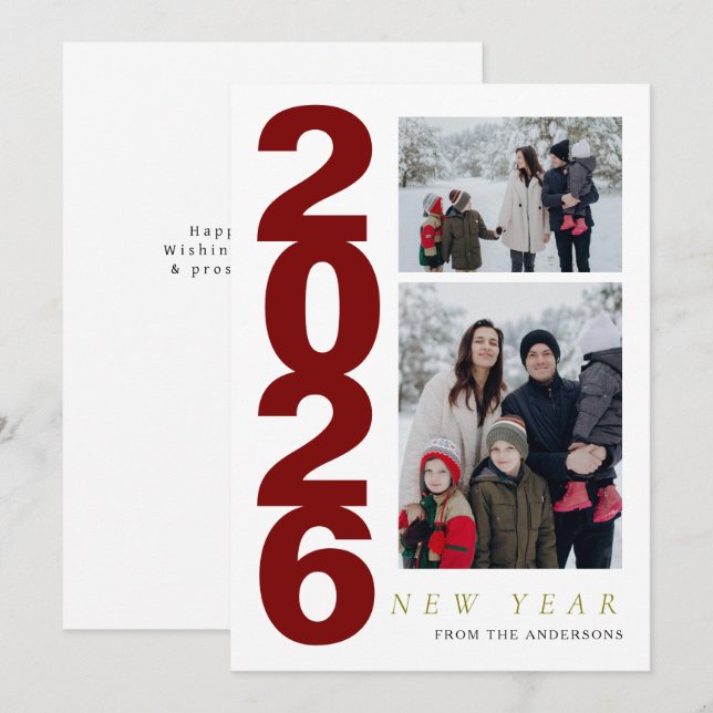 Elegant Minimal Gott nytt år-familj 2-foto Julkort (Fram/baksida)