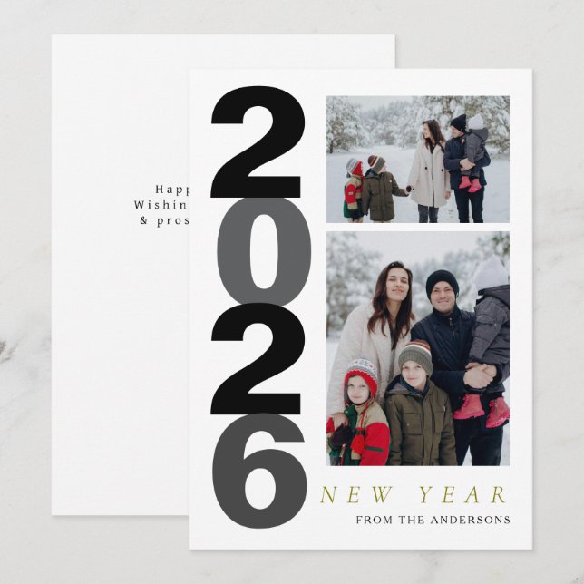 Elegant Minimal Gott nytt år-familj 2-foto Julkort (Fram/baksida)