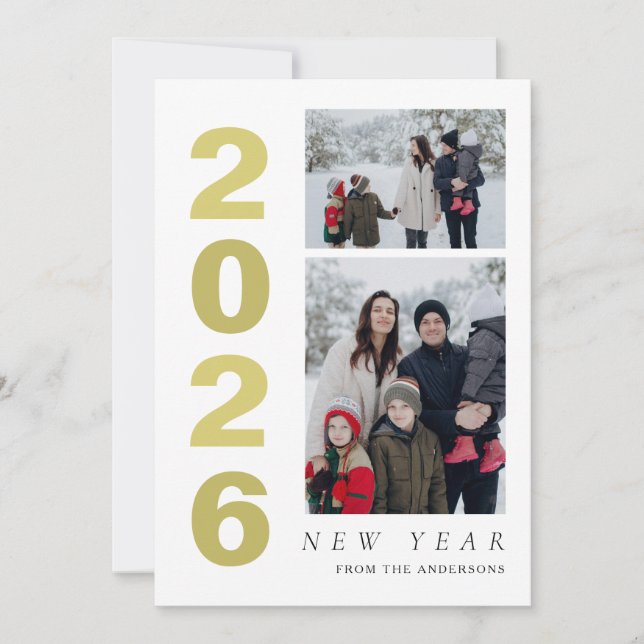 Elegant Minimal Gott nytt år-familj 2-foto Julkort (Framsida)