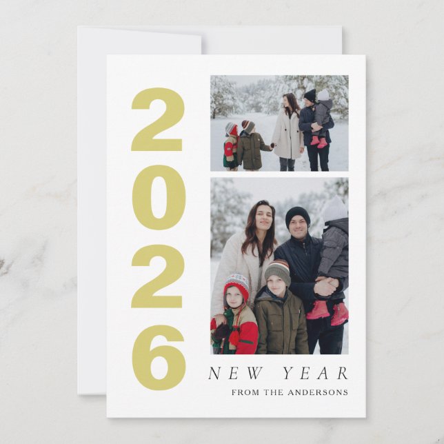 Elegant Minimal Gott nytt år-familj 2-foto Julkort (Framsida)