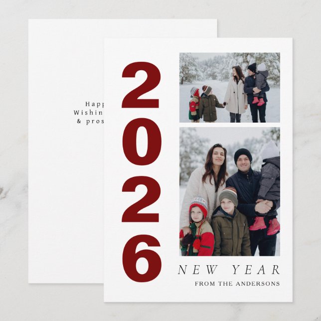 Elegant Minimal Gott nytt år-familj 2-foto Julkort (Fram/baksida)