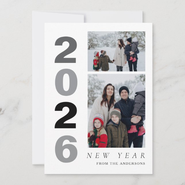 Elegant Minimal Gott nytt år-familj 2-foto Julkort (Framsida)