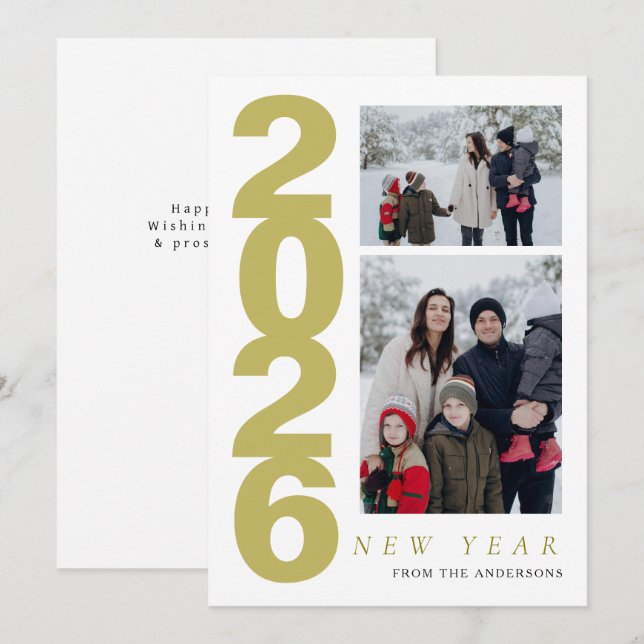 Elegant Minimal Gott nytt år-familj 2-foto Julkort (Fram/baksida)
