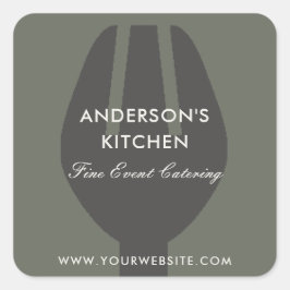 ELEGANT MINIMAL GRÅTT BLACK FORK CHEF CATERING FYRKANTIGT KLISTERMÄRKE