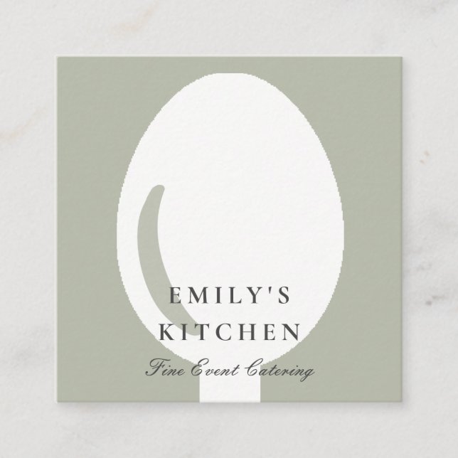 ELEGANT MINIMAL GRÅTT WHITE SPOON CHEF CATERING FYRKANTIGT VISITKORT (Framsida)