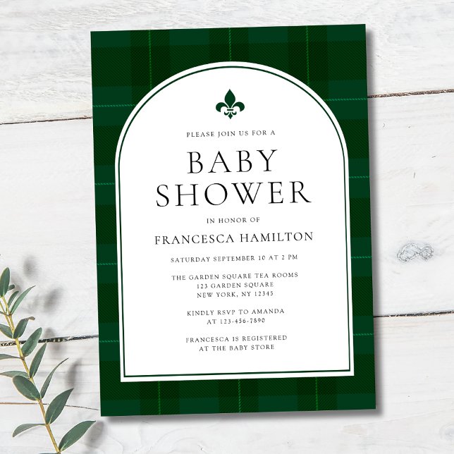 Elegant Minimal Grönt Boy Shower för Tartan- Inbjudningar (Skapare uppladdad)