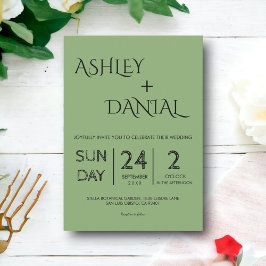 Elegant Minimal Grönt för kalligrafi Modern Bröllo Inbjudningar