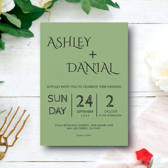 Elegant Minimal Grönt för kalligrafi Modern Bröllo Inbjudningar (Skapare uppladdad)