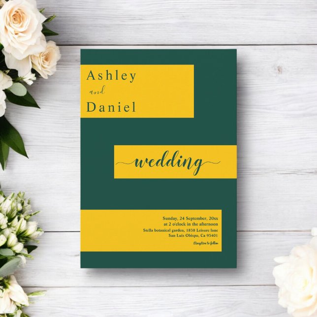 Elegant Minimal Grönt och Guld Modern Chic Bröllop Inbjudningar (Skapare uppladdad)