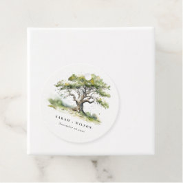 Elegant Minimal Grönt Vattenfärgsomk Träd Bröllop Gåvor Etiketter