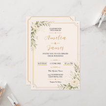 Elegant Minimal Guld Blommig Bröllopsinbjudan