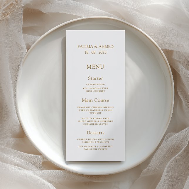 Elegant Minimal Guld Formell Script Bröllopsmiddag Meny (Skapare uppladdad)