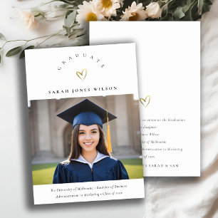 Elegant Minimal Guld Heart Photo Studenten Hat Meddelande