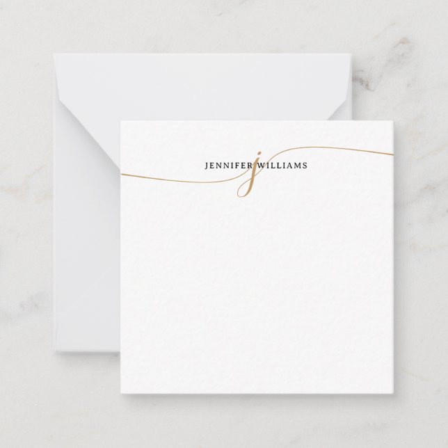 Elegant Minimal Guld Kalligrafi Monogram Kvadrat Anteckningskort (Framsida)
