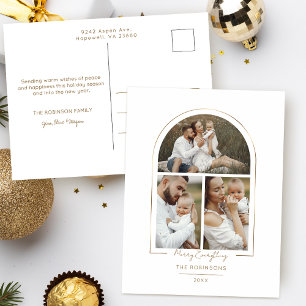 Elegant Minimal Guld Line Arch 3-foto Helg Vykort