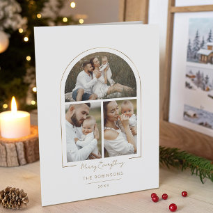 Elegant Minimal Guld Line Arch 3-foto Helgkort