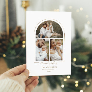 Elegant Minimal Guld Line Arch 3-foto Julkort