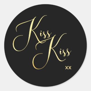 Elegant Minimal Guld Script Teckensnitt Kyss Kyss  Runt Klistermärke