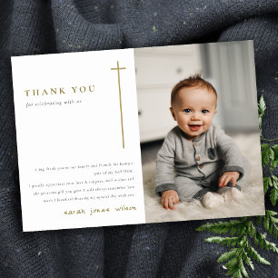 Elegant Minimal Guld-typografi Fotobaptism Tack Kort