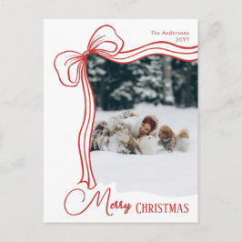Elegant Minimal Hand Drawn Red Bow Christmas Helg Vykort