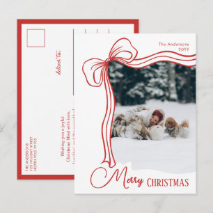 Elegant Minimal Handritad Röd Slinga Jul Helg Vykort