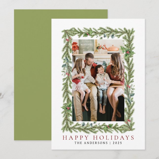Elegant Minimal jul | Modern familj 1-foto Julkort (Fram/baksida)