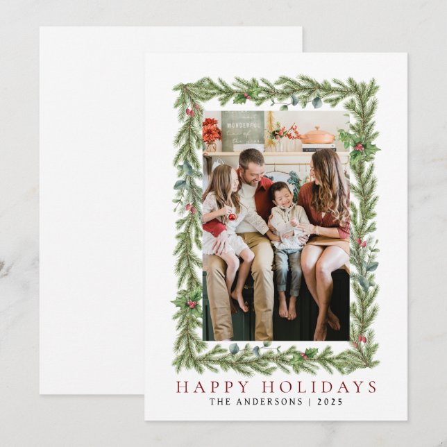 Elegant Minimal jul | Modern familj 1-foto Julkort (Fram/baksida)