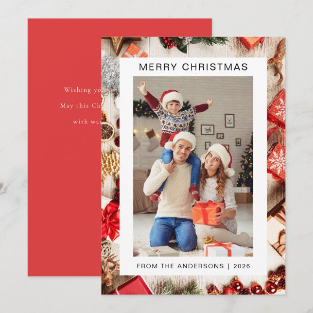 Elegant Minimal jul | Modern familj 1-foto Julkort (Fram/baksida)