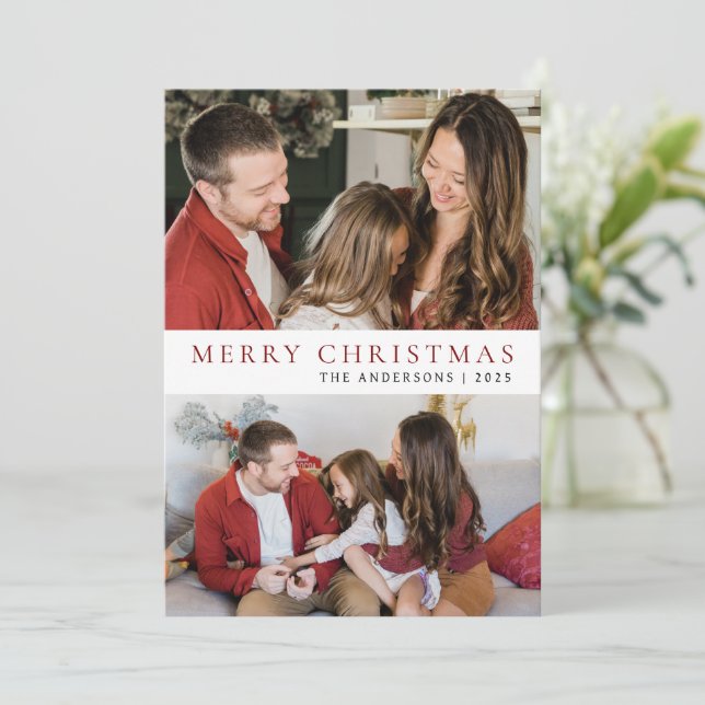Elegant Minimal jul | Modern familj 2-foto Julkort (Stående Fram)
