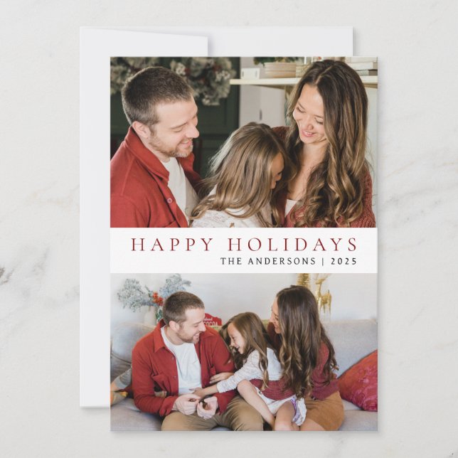 Elegant Minimal jul | Modern familj 2-foto Julkort (Framsida)