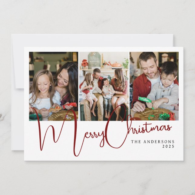 Elegant Minimal jul | Modern familj 3-foto Julkort (Framsida)