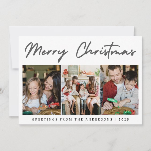 Elegant Minimal jul | Modern familj 3 Foto  Julkort (Framsida)