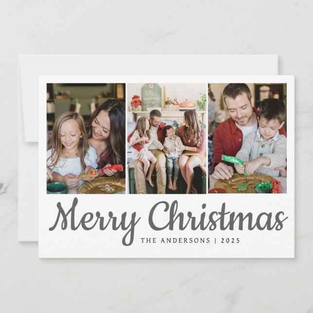 Elegant Minimal jul | Modern familj 3-foto Julkort (Framsida)
