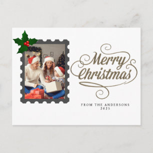 Elegant Minimal jul Modern familjefoto Helg Vykort