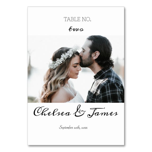 Elegant Minimal kalligrafi Foto  Bordsnummer (Framsidan)