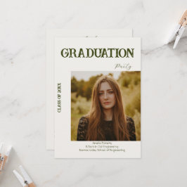 Elegant minimal kräm & salvia Grön Examen Inbjudningar
