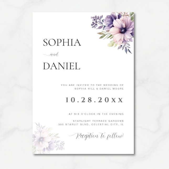 Elegant Minimal Lavendel Blommig Bröllopsinbjudan Inbjudningar (Skapare uppladdad)