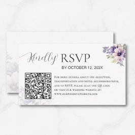 Elegant Minimal Lavendel Blommig QR-kod Bröllop Tilläggskort