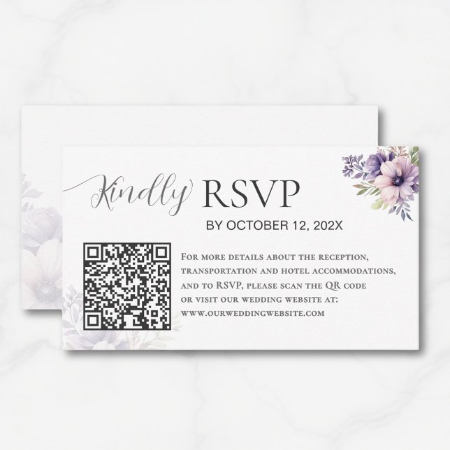 Elegant Minimal Lavender Floral QR Code Wedding  Tilläggskort (Skapare uppladdad)