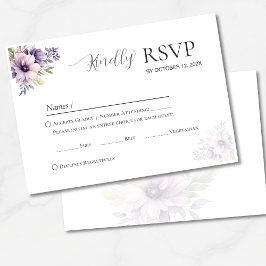 Elegant Minimal Lavender Floral Wedding RSVP  OSA Kort