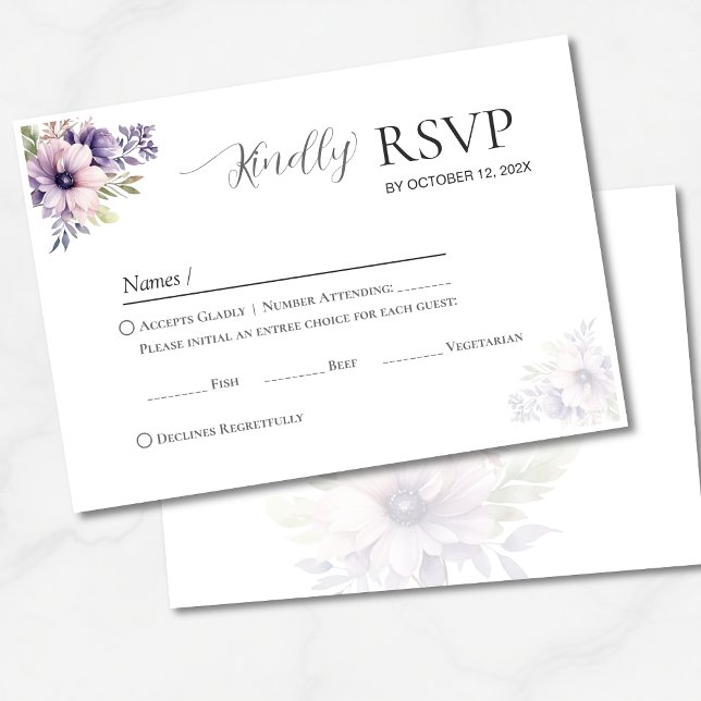 Elegant Minimal Lavender Floral Wedding RSVP  OSA Kort (Skapare uppladdad)