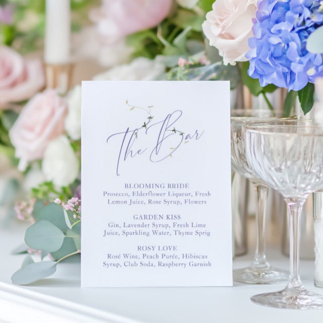 Elegant Minimal Lavender Möhippa Pub Menu (Elegant Minimal Lavender Bridal Shower Bar Menu)