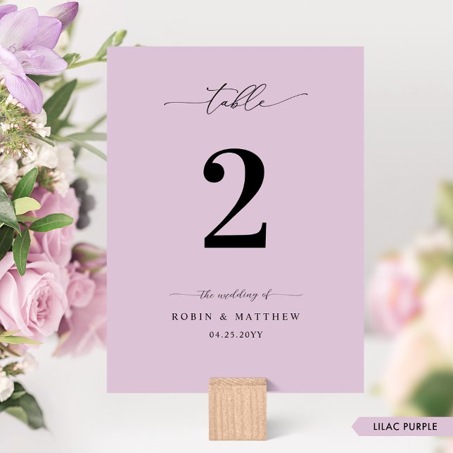 Elegant, Minimal Lilafärgad Lila Bröllops Bordnumm Inbjudningar (Skapare uppladdad)
