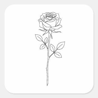 Elegant Minimal Line Art Rose Fyrkantigt Klistermärke