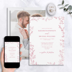 Elegant: Minimal Löv Vivid Magenta Photo Bröllop Inbjudningar