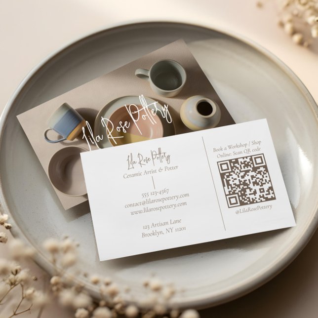 Elegant Minimal Modern hand Made Pottery Photo Visitkort (Elegant Minimal Modern hand Made Pottery Photo Business Card)